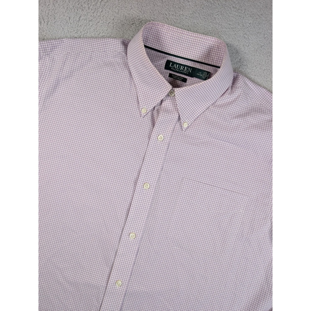 Lauren Ralph Lauren Mens 17 34/35 Purple Gingham Classic Fit Non-Iron Shirt